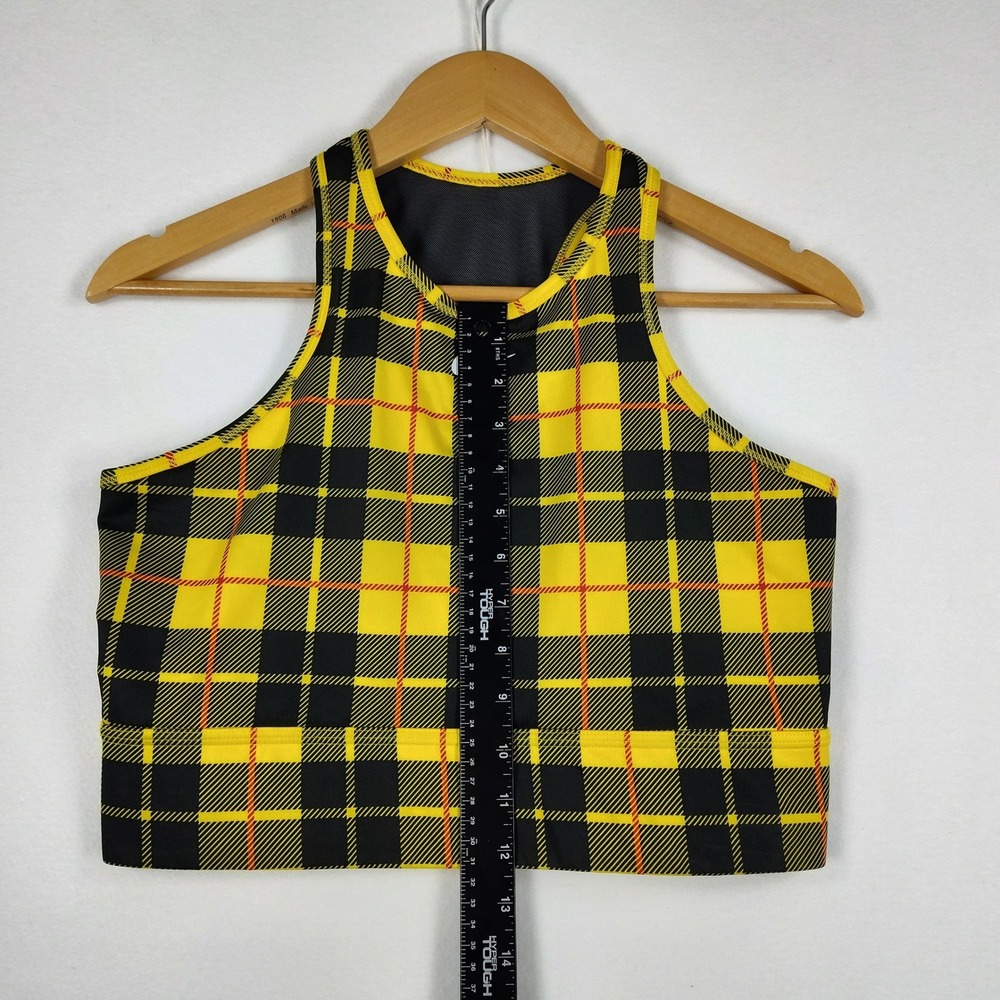 Nike Dri-FIT Women Yellow Black Plaid Mesh Racerback Sports Bra BV3911-703 XL - Picture 9 of 12